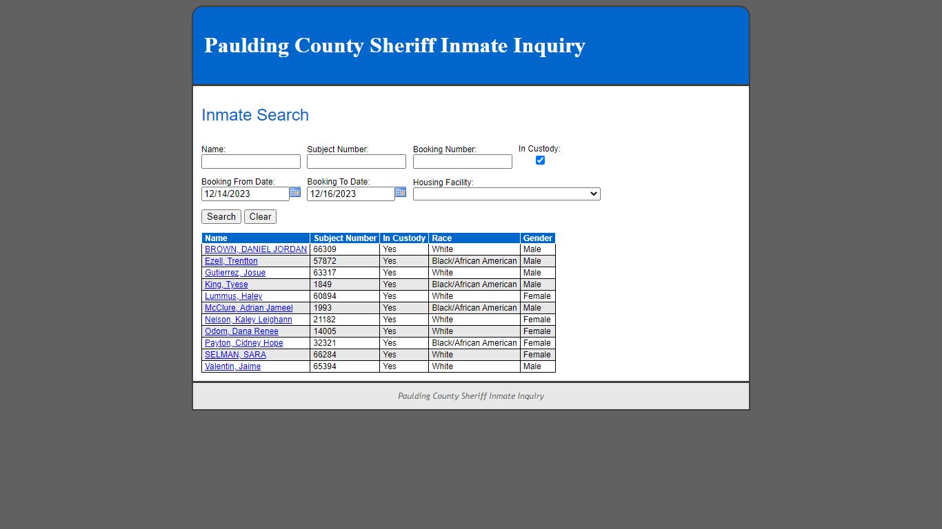 Inmate Search - Paulding County, Georgia